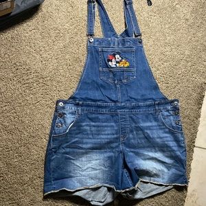 DISNEY Denim Jean Overalls Shorts Mickey Minnie Mouse Embroidered Plus Size 20